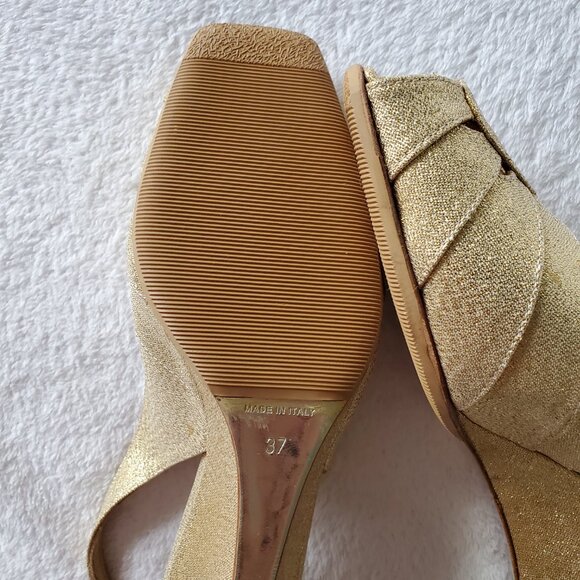 Prada Gold Metallic Peep-toe Slingback Wedge Sandals - Picture 6 of 7